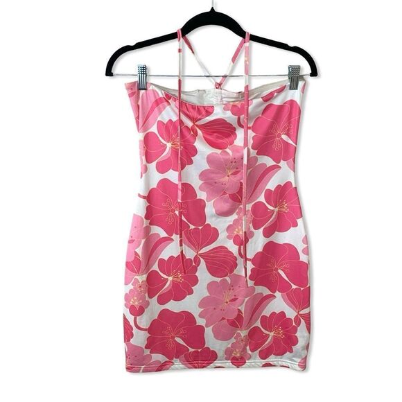 NWT More To Come Ariella Halter Mini Dress Pink Floral tropical print Revolve M - Picture 3 of 6